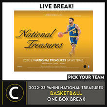 Load image into Gallery viewer, 2022-23 PANINI NATIONAL TREASURES BASKETBALL 1 BOX BREAK #B3026 - PICK YOUR TEAM