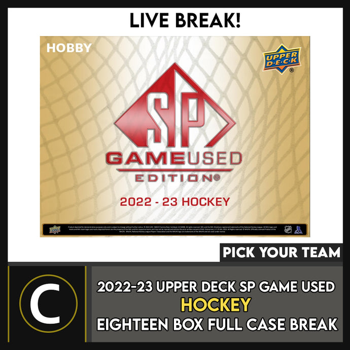2022-23 UPPER DECK SP GAME USED HOCKEY 18 BOX (FULL CASE) BREAK #H3019 - PICK YOUR TEAM