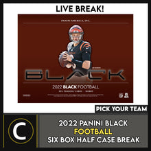 Load image into Gallery viewer, 2022 PANINI BLACK FOOTBALL 6 BOX (HALF CASE) BREAK #F1089 - PICK YOUR TEAM