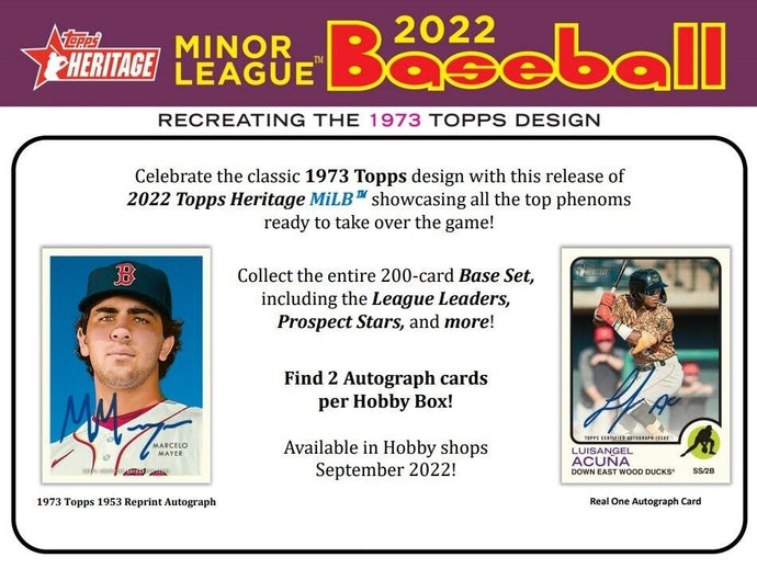 2022 Topps Heritage Minor League Baseball Hobby Box - Free Shipping