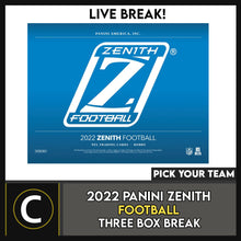 Load image into Gallery viewer, 2022 PANINI ZENITH FOOTBALL 3 BOX BREAK #F1097 - PICK YOUR TEAM