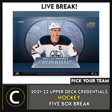 Load image into Gallery viewer, 2021-22 UPPER DECK CREDENTIALS HOCKEY 5 BOX BREAK #H2007 - PICK YOUR TEAM