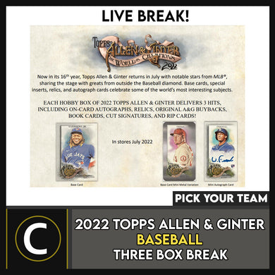 2022 TOPPS ALLEN & GINTER BASEBALL 3 BOX BREAK #A1634 - PICK YOUR TEAM