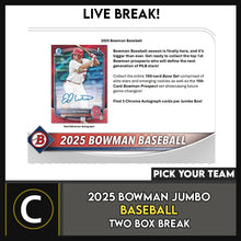 Load image into Gallery viewer, 2025 BOWMAN BASEBALL JUMBO 2 BOX BREAK #A3320 - PICK YOUR TEAM