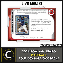 Load image into Gallery viewer, 2024 BOWMAN BASEBALL JUMBO 4 BOX (HALF CASE) BREAK #A3164 - PICK YOUR TEAM