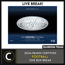 Load image into Gallery viewer, 2024 PANINI CARTIFIED FOOTBALL 1 BOX BREAK #F3195 - RANDOM TEAMS