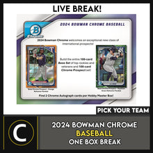 Load image into Gallery viewer, 2024 BOWMAN CHROME BASEBALL 1 BOX BREAK #A3212 - PICK YOUR TEAM