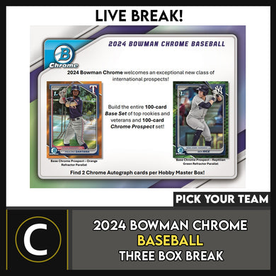 2024 BOWMAN CHROME BASEBALL 3 BOX BREAK #A3211 - PICK YOUR TEAM