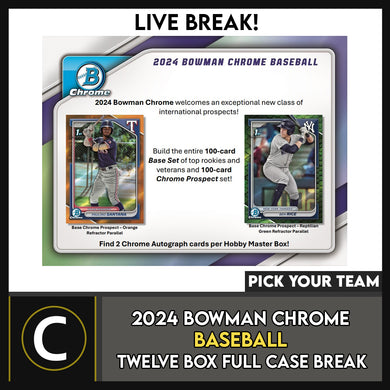 2024 BOWMAN CHROME BASEBALL 12 BOX (FULL CASE) BREAK #A3209 - PICK YOUR TEAM