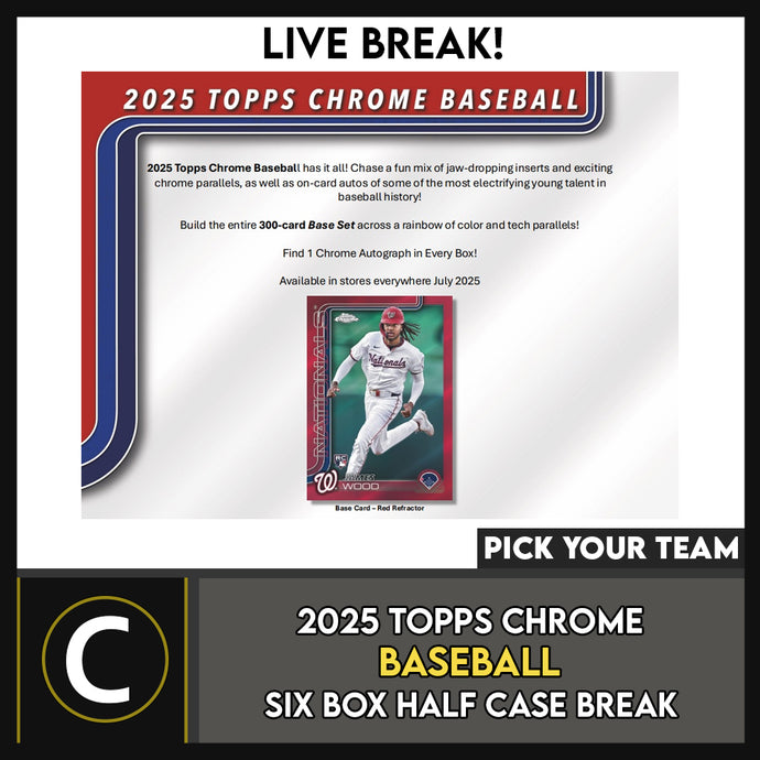 2025 TOPPS CHROME BASEBALL HOBBY 6 BOX (HALF CASE) BREAK #A3338 - PICK YOUR TEAM