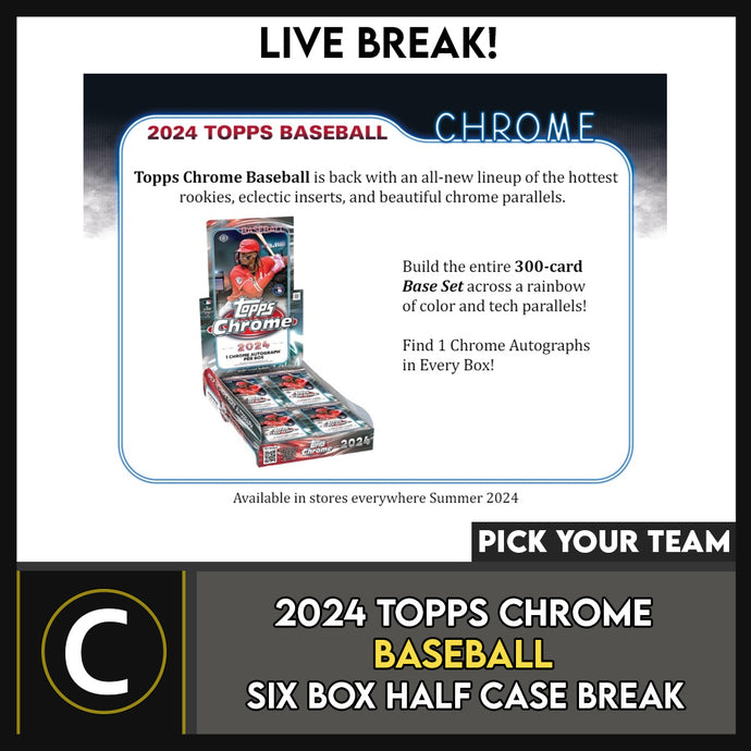 2024 TOPPS CHROME HOBBY BASEBALL 6 BOX (HALF CASE) BREAK #A3176 - PICK YOUR TEAM