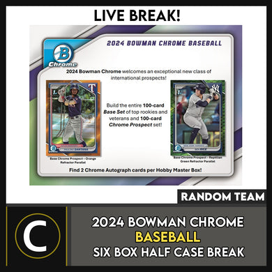 2024 BOWMAN CHROME BASEBALL 6 BOX (HALF CASE) BREAK #A3214 - RANDOM TEAMS