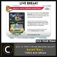 Load image into Gallery viewer, 2023-24 TOPPS CHROME BASKETBALL BREAKERS DELIGHT 3 BOX BREAK #B3115 - PICK YOUR TEAM