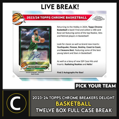 2023-24 TOPPS CHROME BASKETBALL BREAKERS DELIGHT 12 BOX (FULL CASE) BREAK #B3113 - PICK YOUR TEAM