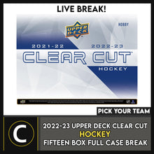 Load image into Gallery viewer, 2022-23 UPPER DECK CLEAR CUT COMBINED HOCKEY 15 BOX (FULL CASE) BREAK #H3093 - PICK YOUR TEAM