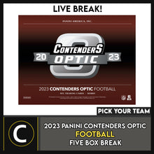 Load image into Gallery viewer, 2023 PANINI CONTENDERS OPTIC FOOTBALL 5 BOX BREAK #F3130 - PICK YOUR TEAM