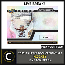 Load image into Gallery viewer, 2022-23 UPPER DECK CREDENTIALS HOCKEY 5 BOX BREAK #H3115 - PICK YOUR TEAM