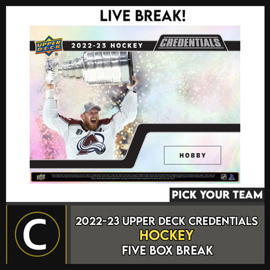 2022-23 UPPER DECK CREDENTIALS HOCKEY 5 BOX BREAK #H3115 - PICK YOUR TEAM