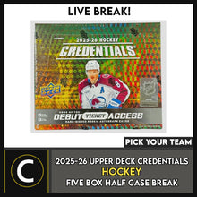 Load image into Gallery viewer, 2025-26 UPPER DECK CREDENTIALS HOCKEY 5 BOX (HALF CASE) BREAK #H3755 - PICK YOUR TEAM