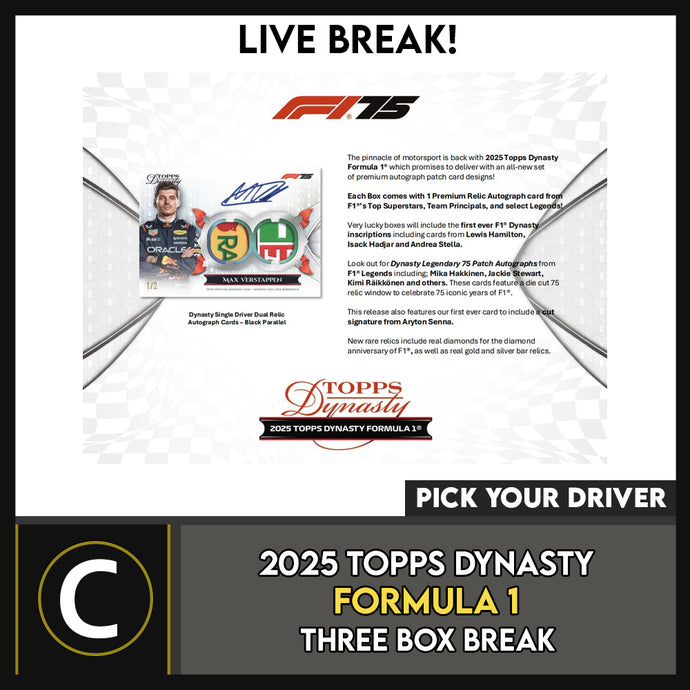 2025 TOPPS DYNASTY FORMULA 1 RACING 3 BOX CASE BREAK #N3051 - PICK YOUR DRIVER