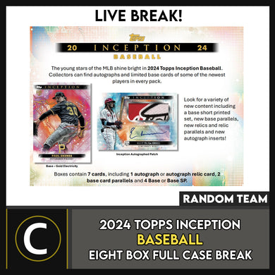 2024 TOPPS INCEPTION BASEBALL 8 BOX (FULL CASE) BREAK #A3333 - RANDOM TEAMS