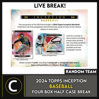 2024 TOPPS INCEPTION BASEBALL 4 BOX (HALF CASE) BREAK #A3334 - RANDOM TEAMS