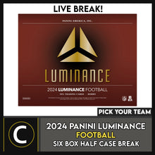 Load image into Gallery viewer, 2024 PANINI LUMINANCE FOOTBALL 6 BOX (HALF CASE) BREAK #F3152 - PICK YOUR TEAM