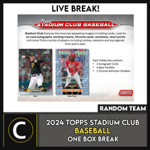 Load image into Gallery viewer, 2024 TOPPS STADIUM CLUB BASEBALL 1 BOX BREAK #A3264 - RANDOM TEAMS