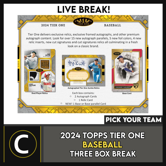 2024 TOPPS TIER ONE BASEBALL 3 BOX BREAK #A3171 - PICK YOUR TEAM