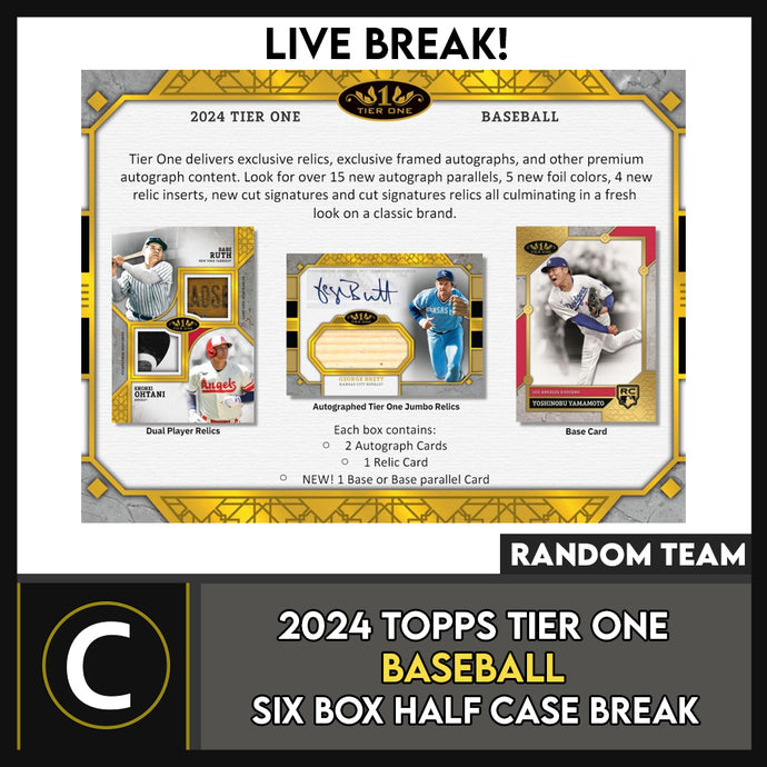 2024 TOPPS TIER ONE BASEBALL 6 BOX (HALF CASE) BREAK #A3173 - RANDOM TEAMS