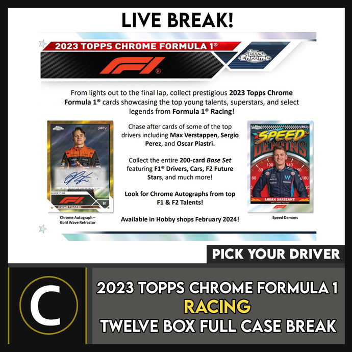 2023 TOPPS CHROME FORMULA 1 RACING 12 BOX (FULL CASE) CASE BREAK #N3002 - PICK YOUR DRIVER