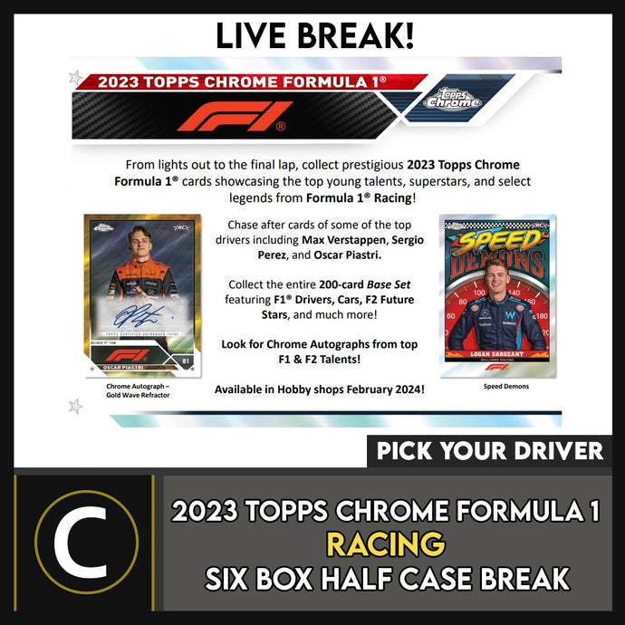 2023 TOPPS CHROME FORMULA 1 RACING 6 BOX (HALF CASE) CASE BREAK #N3003 - PICK YOUR DRIVER