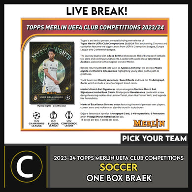 2023-24 TOPPS UEFA CLUB COMPETITIONS MERLIN CHROME SOCCER 1 BOX BREAK #S3038 - PICK YOUR TEAM