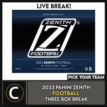 Load image into Gallery viewer, 2023 PANINI ZENITH FOOTBALL 3 BOX BREAK #F3102 - PICK YOUR TEAM