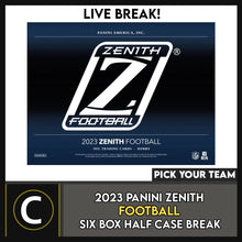Load image into Gallery viewer, 2023 PANINI ZENITH FOOTBALL 6 BOX (HALF CASE) BREAK #F3101 - PICK YOUR TEAM