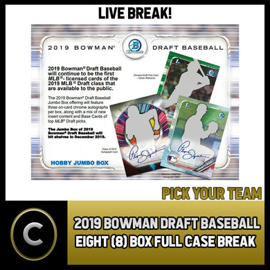 2019 BOWMAN DRAFT BASEBALL 8 BOX (FULL CASE) BREAK #A1545 - PICK YOUR TEAM