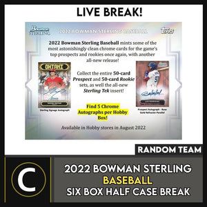 2022 BOWMAN STERLING BASEBALL 6 BOX (HALF CASE) BREAK #A1551 - RANDOM TEAMS