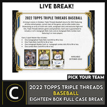 Load image into Gallery viewer, 2022 TOPPS TRIPLE THREADS BASEBALL 18 BOX CASE BREAK #A1599 - PICK YOUR TEAM