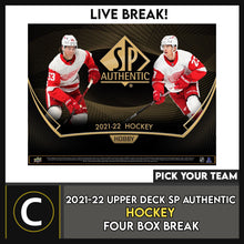 Load image into Gallery viewer, 2021-22 UPPER DECK SP AUTHENTIC HOCKEY 4 BOX BREAK #H1556 - PICK YOUR TEAM