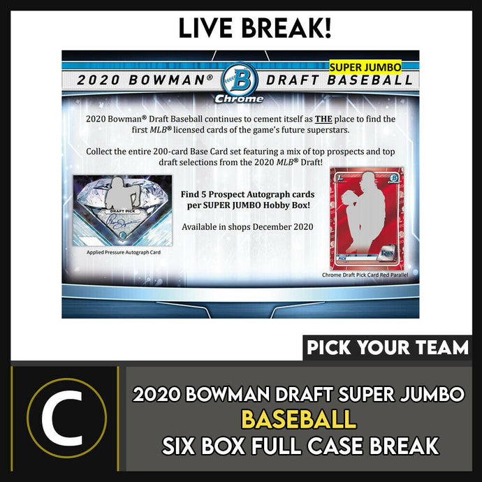 2020 BOWMAN DRAFT SUPER JUMBO BASEBALL 6 BOX CASE BREAK #A1015 - PICK YOUR TEAM