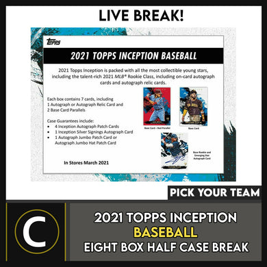 2021 TOPPS INCEPTION BASEBALL 8 BOX HALF CASE BREAK #A1087 - PICK YOUR TEAM