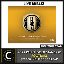 Load image into Gallery viewer, 2022 PANINI GOLD STANDARD FOOTBALL 6 BOX HALF CASE BREAK #F994 - PICK YOUR TEAM