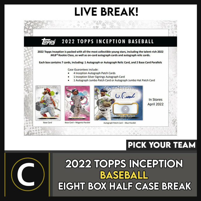2022 TOPPS INCEPTION BASEBALL 8 BOX (HALF CASE) BREAK #A1464 - PICK YOUR TEAM