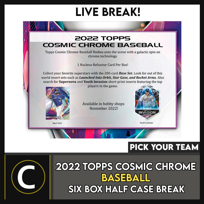 2022 TOPPS COSMIC CHROME BASEBALL 6 BOX HALF CASE BREAK #A1669 - PICK YOUR TEAM