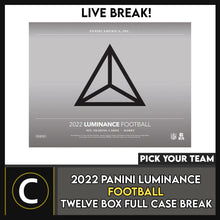 Load image into Gallery viewer, 2022 PANINI LUMINANCE FOOTBALL 12 BOX (FULL CASE)  BREAK #F976 - PICK YOUR TEAM