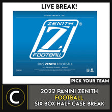 Load image into Gallery viewer, 2022 PANINI ZENITH FOOTBALL 6 BOX (HALF CASE) BREAK #F1096 - PICK YOUR TEAM