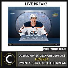Load image into Gallery viewer, 2021-22 UPPER DECK CREDENTIALS HOCKEY 20 BOX CASE BREAK #H1472 - PICK YOUR TEAM