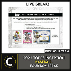 2022 TOPPS INCEPTION BASEBALL 4 BOX BREAK #A1467 - PICK YOUR TEAM