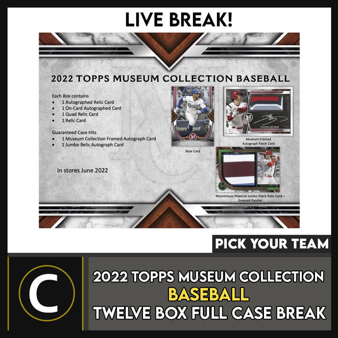 2022 TOPPS MUSEUM COLLECTION BASEBALL 12 BOX CASE BREAK #A1539 - PICK YOUR TEAM