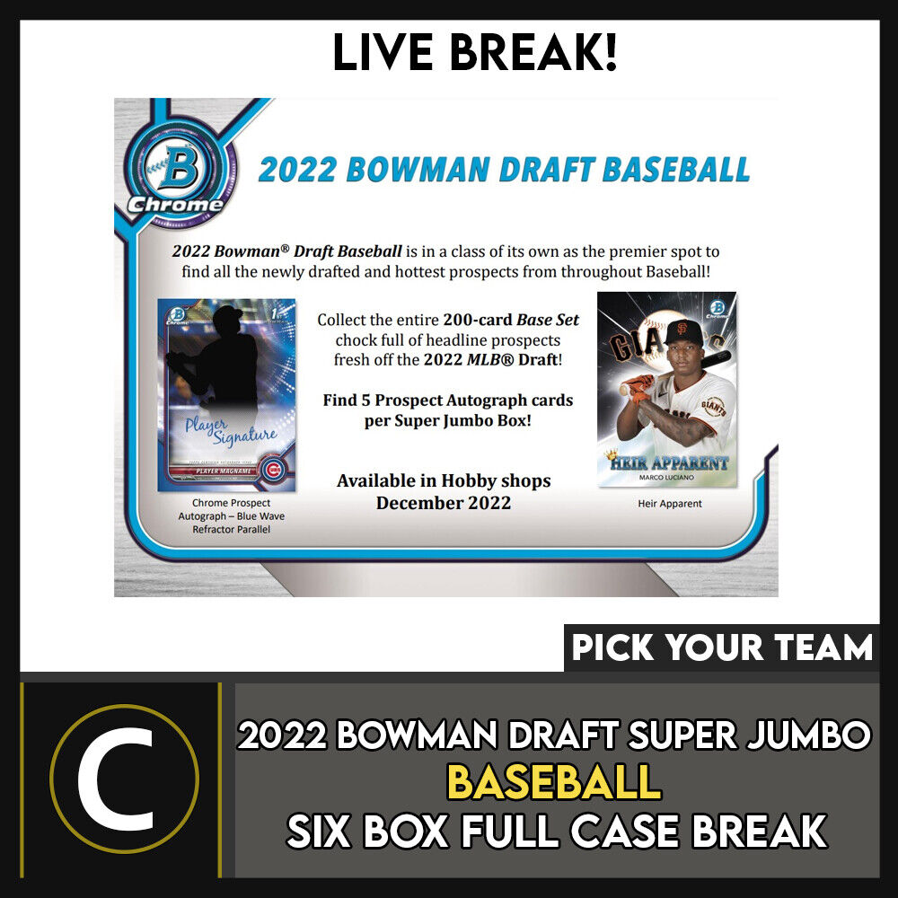 2022 BOWMAN DRAFT SUPER JUMBO BASEBALL 6 BOX CASE BREAK #A1623 - PICK –  Chamax Cards